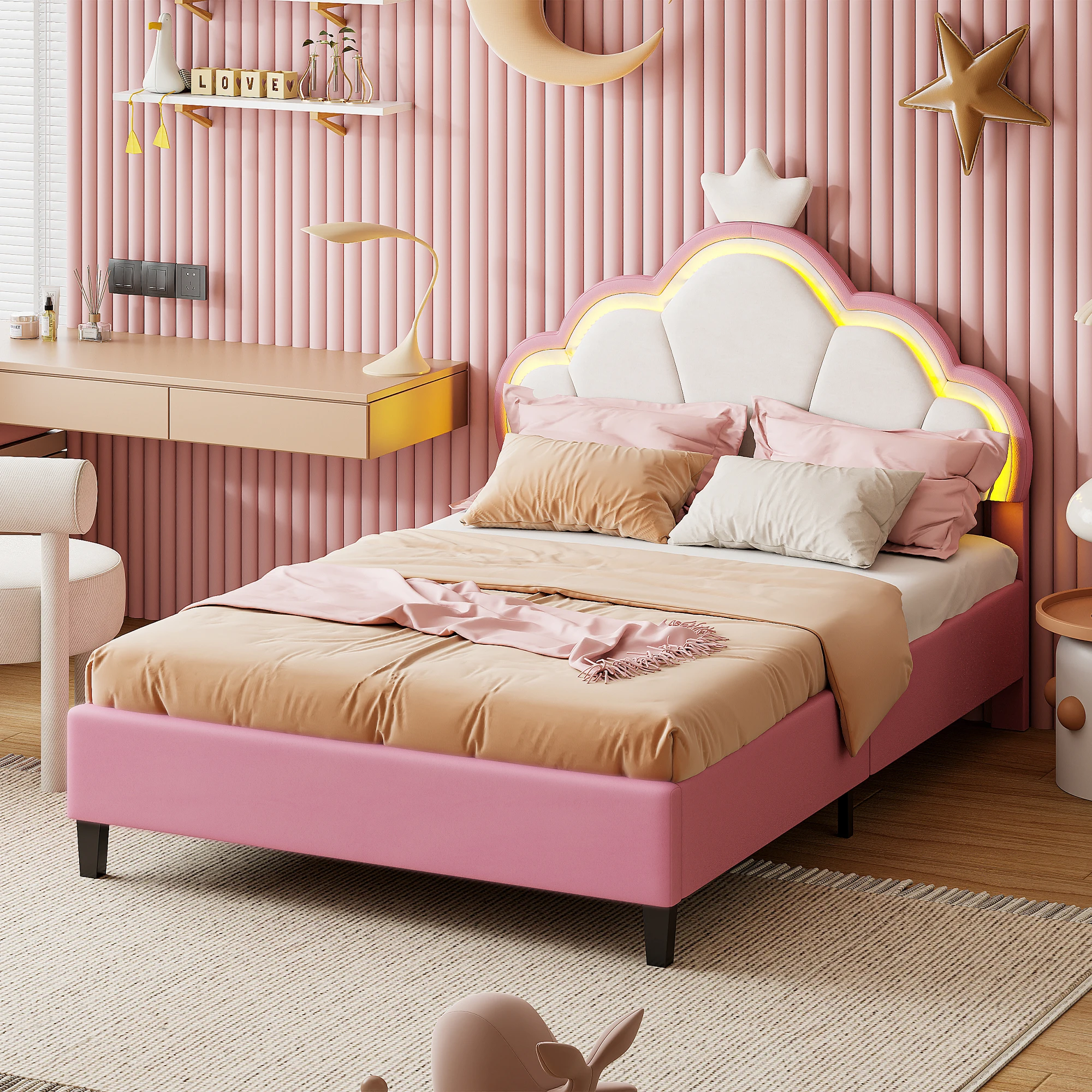Anajqaqia 90×200 cm Kinderen eenpersoonsbed. Gestoffeerd bed met lattenbodem, diverse soorten bedframes, zonder matras