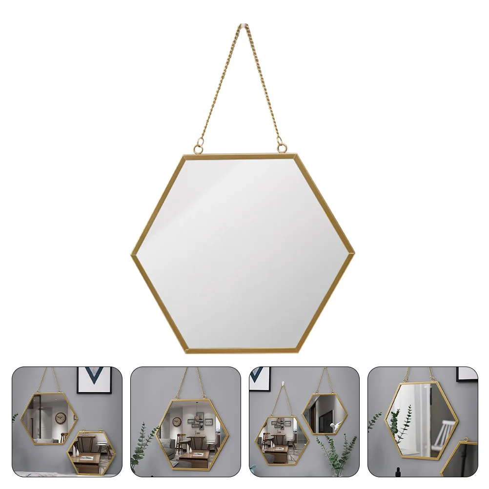 

Mounted Makeup Hanging Bathroom Decorative Space-Saving Metal Vanity Mirror For Bedroom Home Wall Decor Glass Hexagon