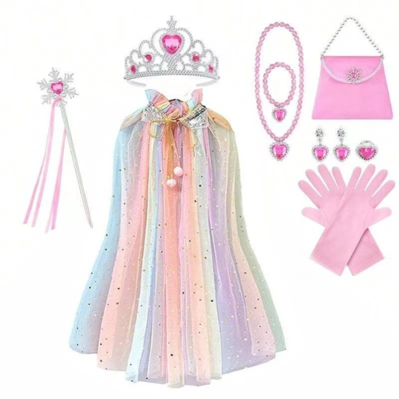 Girls Rhinestone Heart Princess Tiara Magic Wand Set Kids Sparkle Crown Scepter Jewelry Hair Accessories for Birthday Carnival