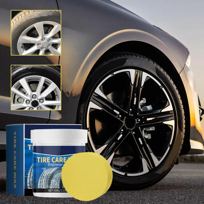 Tyre Dressing Paste 100g Polish Tire Deep Cleaning Coating Paste Tyre Stain Remover Sponge Included for Car Tire High Gloss