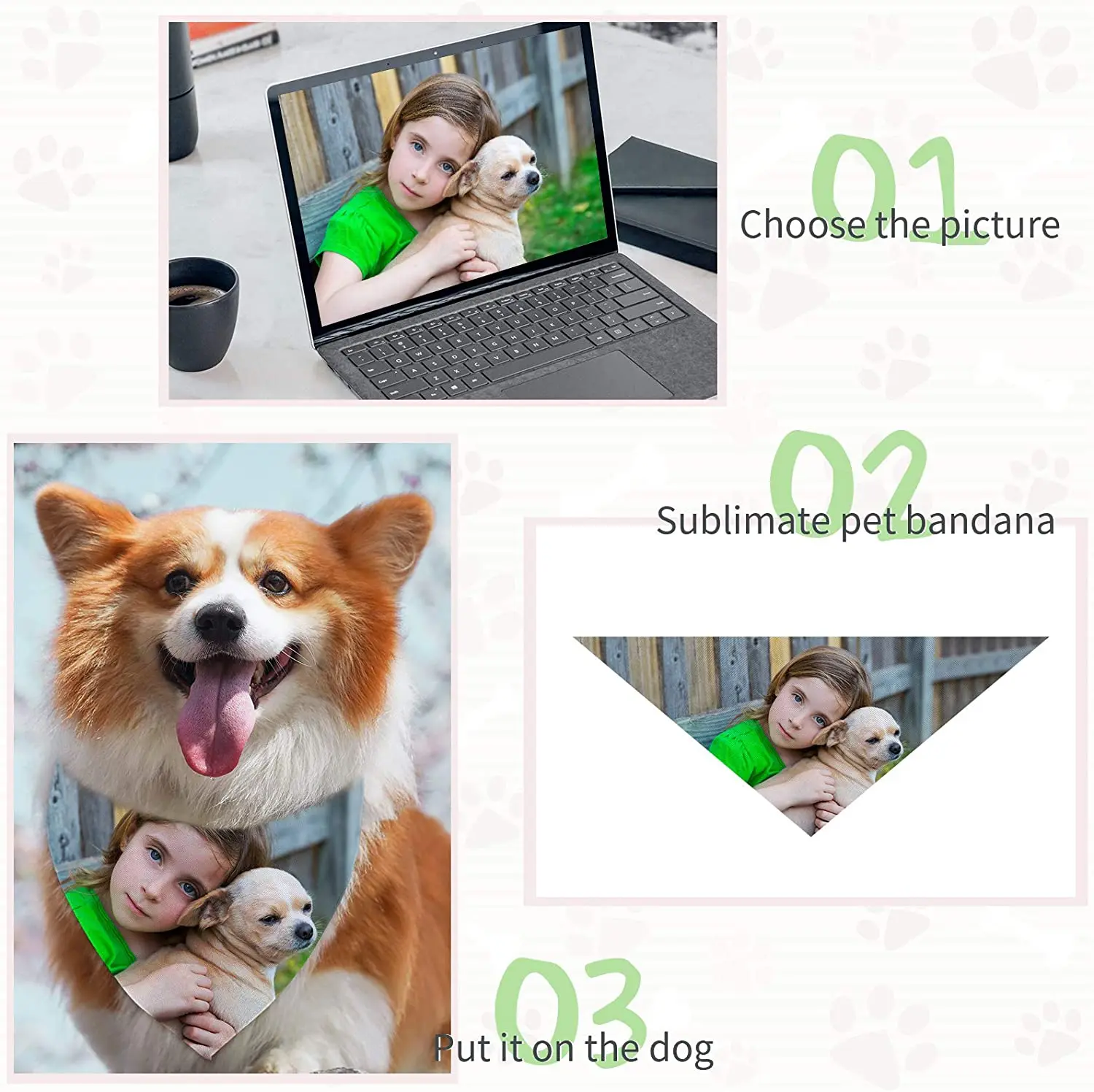 10 Stück leere Hunde-Bandanas, einfarbig, weiß, DIY-Haustier-Bandanas, Dreieckstuch, Transfer-Lätzchen, Zubehör für Hunde, Welpen, Katzen – Detail 4