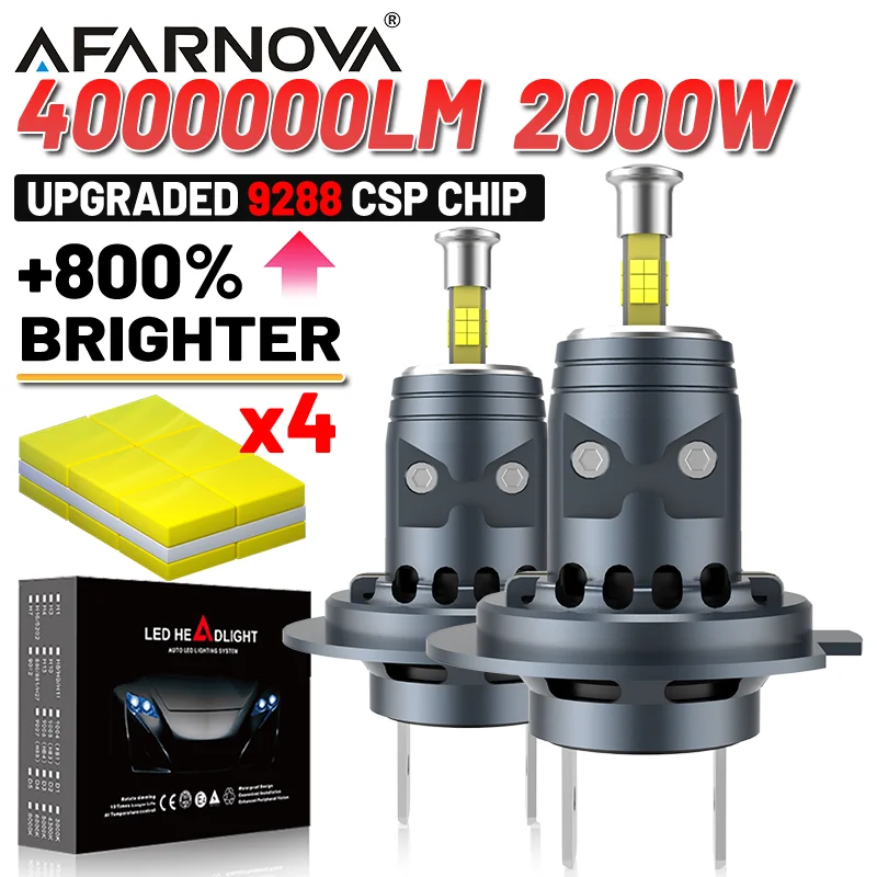 

3D 360 H7 LED Headlights 2000W High Power H7 4 Sided CSP 1:1 Plug and Play For Moto Thin Turbo Canbus No Errors 6000K 12V Super