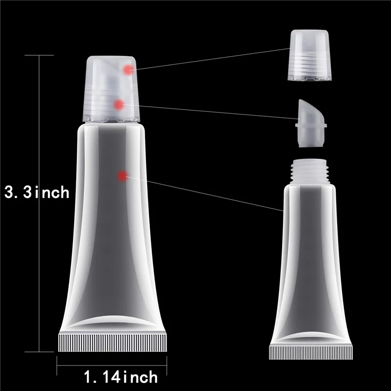UNCL 300 tubi per lucidalabbra con bottiglia di distribuzione da 10 ml, contenitori vuoti per lozioni trasparenti per cosmetici fai da te, bocca obliqua