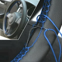 1set Steering Wheel Sewing Kit Steering Wheel Cover Hand Sewing Non-slip Vehicle 37-38cm Black Breathable DIY Front Car Tools