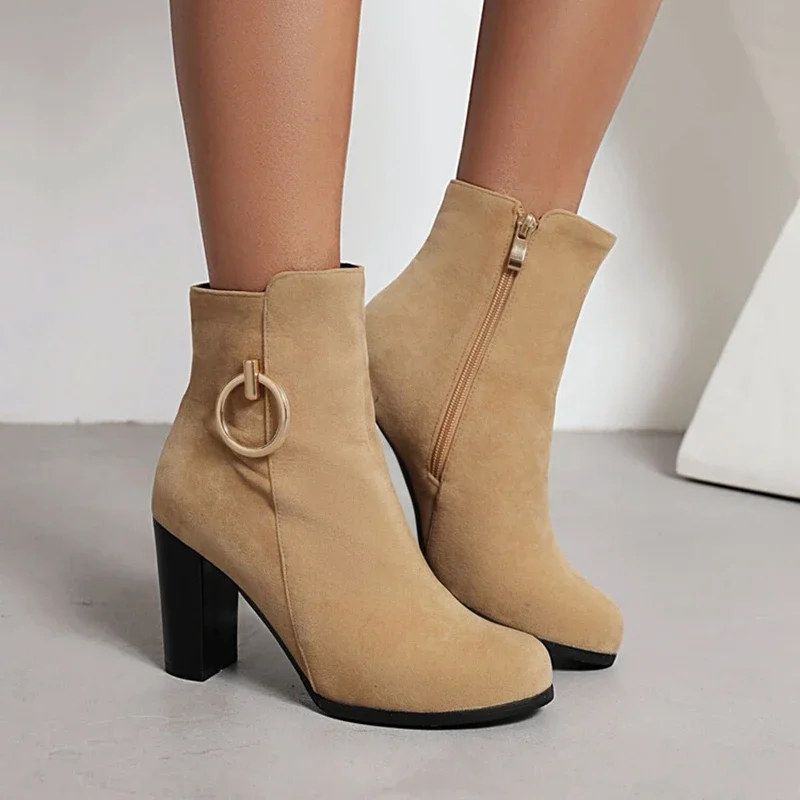 BLXQPYT Zapatos De Mujer الكاحل النساء الأحذية مثير موضة الخريف الشتاء عالية الكعب الجانب سستة Botines Mujer حجم كبير 46 47 W-2