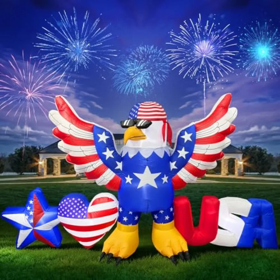 

8.2FT Long 4th of July Inflatables Decoration Patriotic Blow up Bald Eagle with LED Lights USA Star Outdoor Yard Decoration for