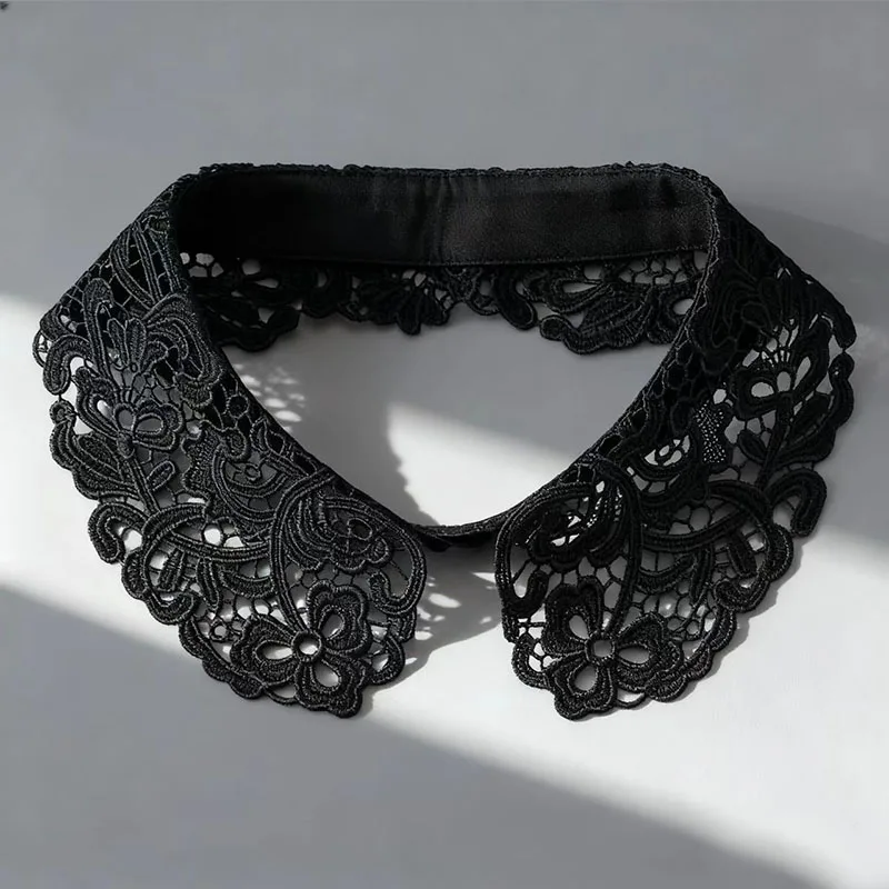 블랙/화이트 속이 비치는 자수 셔츠 여성용 정장용 가짜 칼라 탈부착 가능한 라운드 넥 셔츠 탈부착 가능한 칼라 장식용