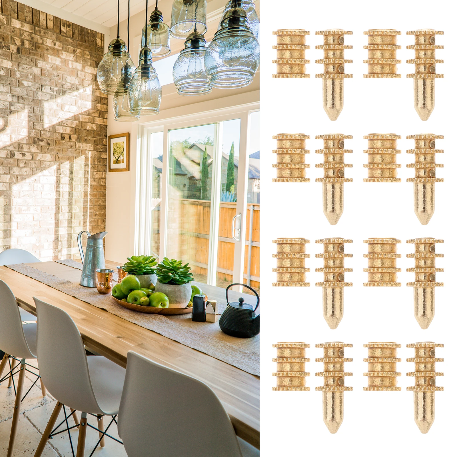 

20pcs Metal Table Pins Dowels Bolt Sleeve Connectors Leaf Hardware Gold Sockets Sturdy Rustproof Replacement For Dining Tables