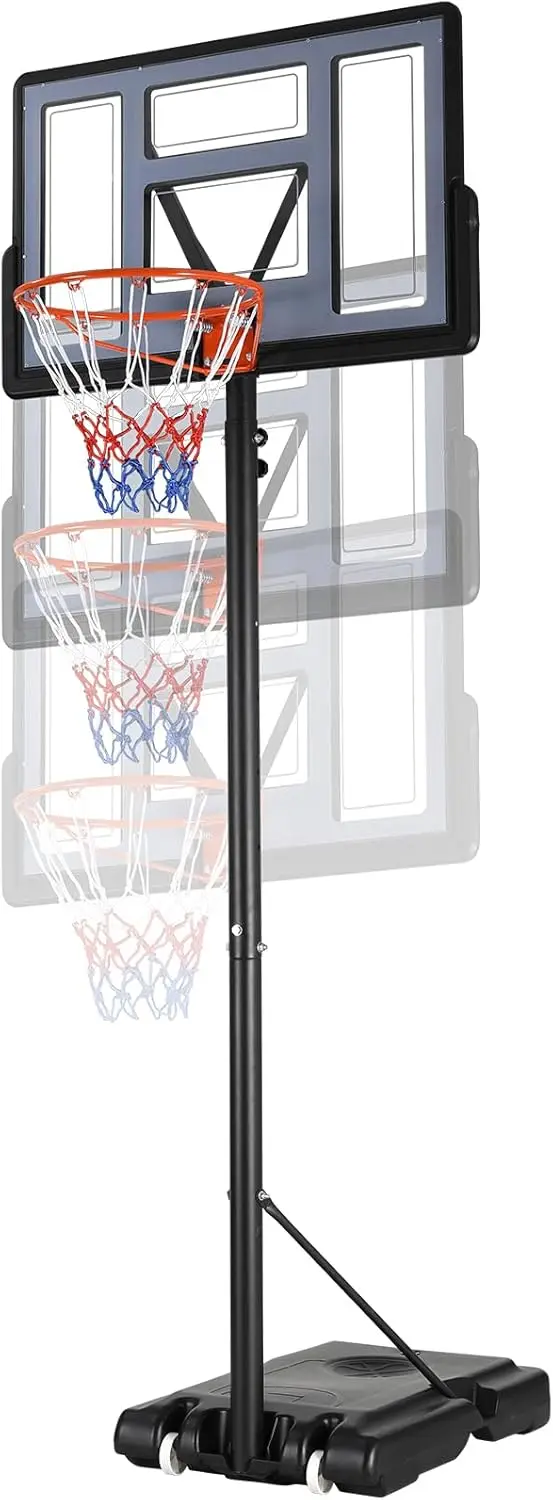 XMSJ 4.4-10ft Adjustable Height Basketball Hoop Outdoor, Portable Basketball Goal, 44in Shatterproof Backboard, Fillable Base