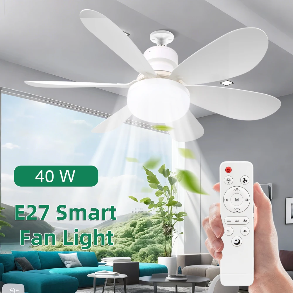 Removable LED Ceiling Fan Light 3-Speed Adjust E27 Electric Fan Lighting for Home Kitchen Remote Control Dimmable Led Fan Lamp