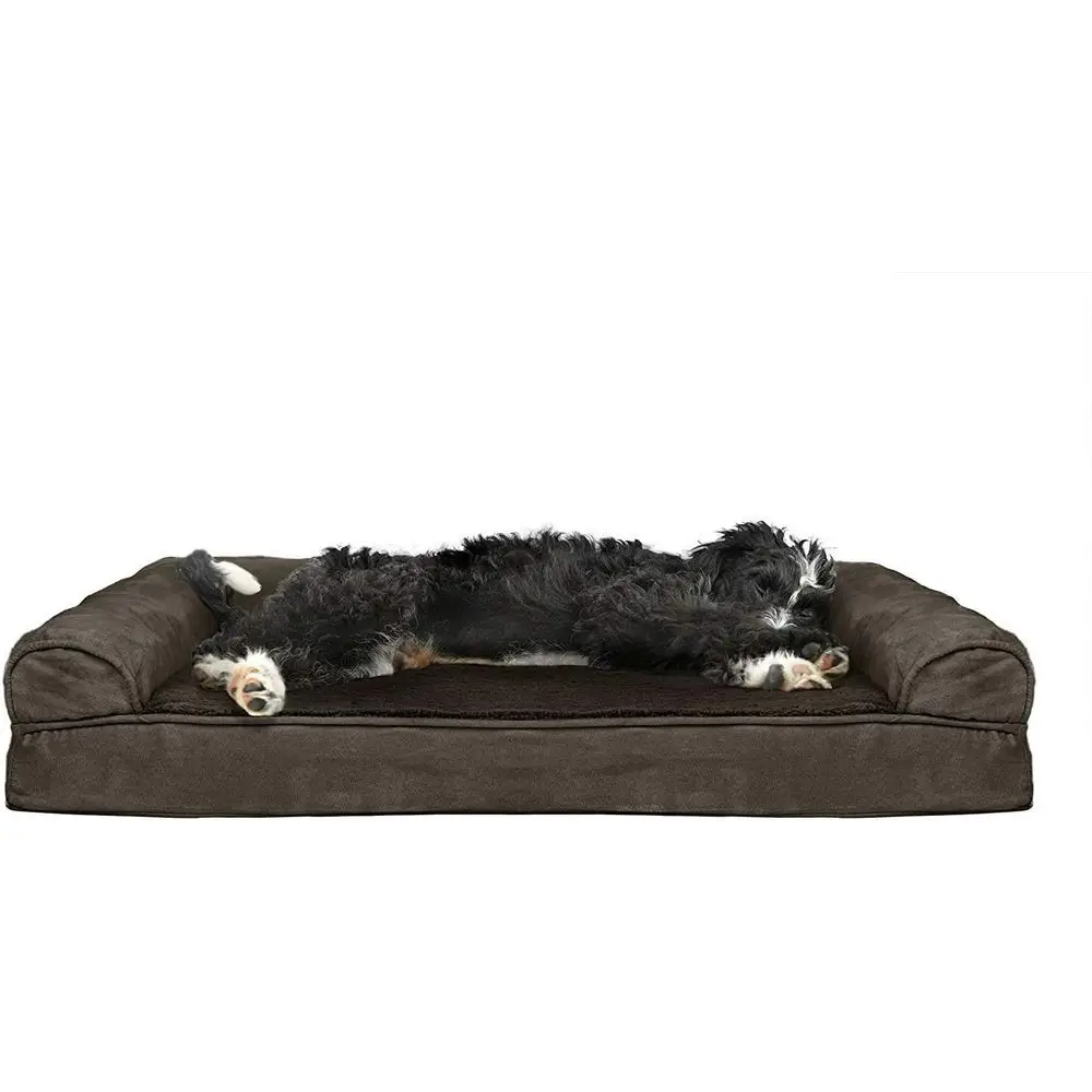 

Plush & Suede Sofa-Style Cooling Gel Dog Bed with Removable Bolster & Washable Cover for Large/Medium Dogs up to 55 lbs