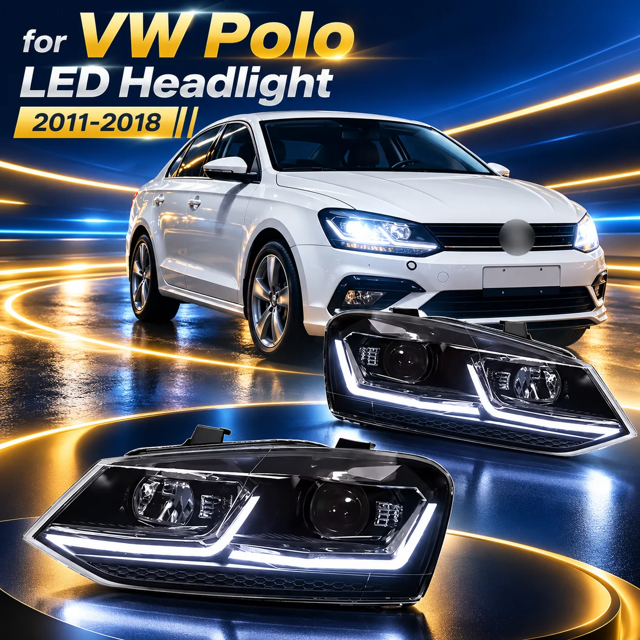 Upgrade Bi‑Xenon Projector LED Front Headlight Assembly for VW Polo Vento 2011‑2018 Auto Head Lamp with DRL  HID Light Beam Car Replacement Accessories