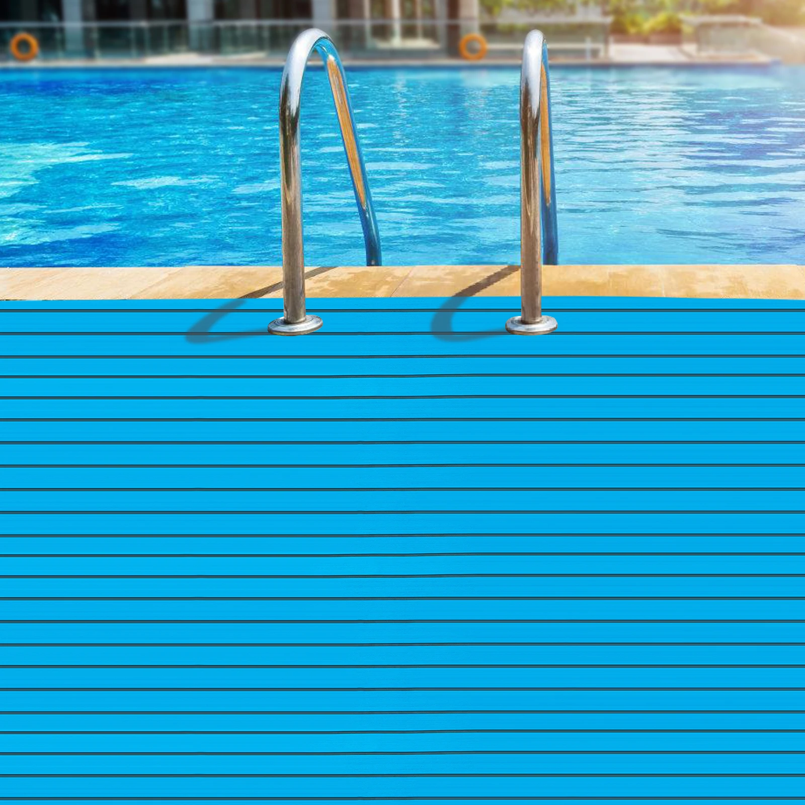 

Blue Non-Slip EVA Foam Teak Floor Mat w/ Stripes, 240x90cm Bathroom Rug, Waterproof Anti-Skid Shower Mat, Soft Cushioned Decking