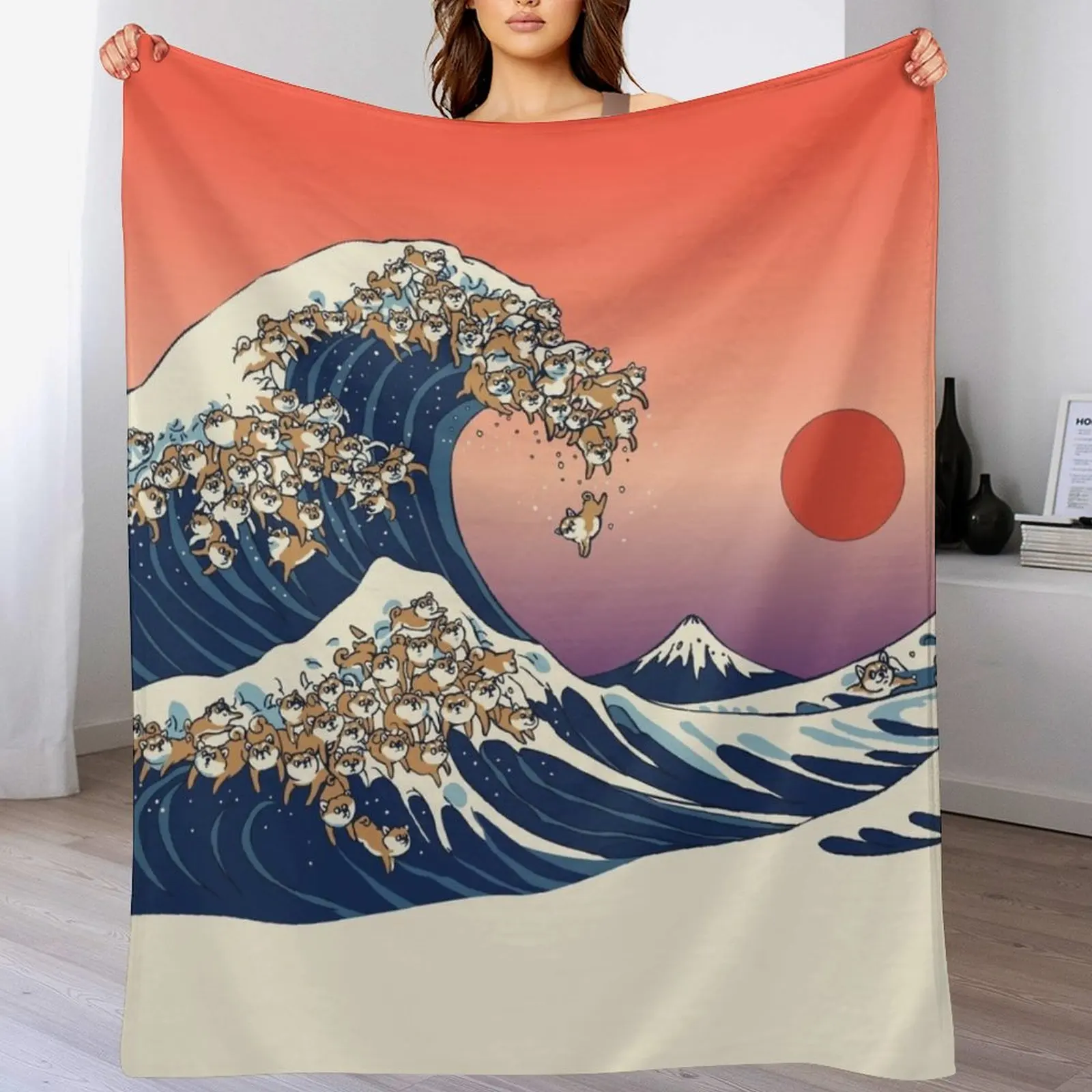 

The Great Wave of Shiba Inu Throw Blanket Blankets For Bed Furry valentine gift ideas warm for winter Blankets