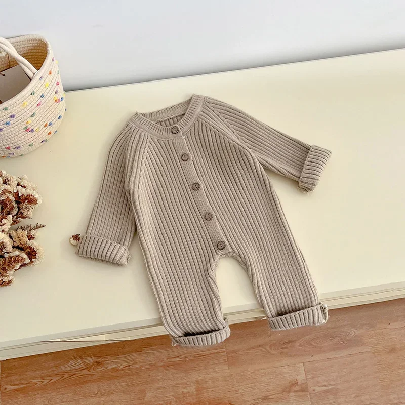 Autumn NewBorns Brief Infant Girls Boys One Piece Clothing Knit Romper Solid Baby Boys Jumpsuit Thicken Knitwear Outfits