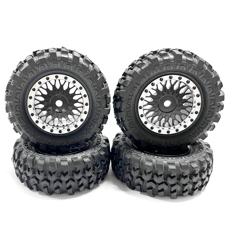 4PCS 1.0 Tires And Metal Beadlock Wheel Rims Set For 1/24 RC Crawler Car Axial SCX24 FMS FCX24 Enduro24 Parts