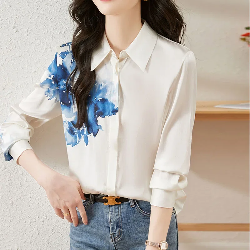 Mode Turn Down Kraag Vrouwen Shirt Lange Mouw Print Chiffon Shirt Blouse Vrouwen Tops Shirts Blusa Blusas Camisas De Mujer M511