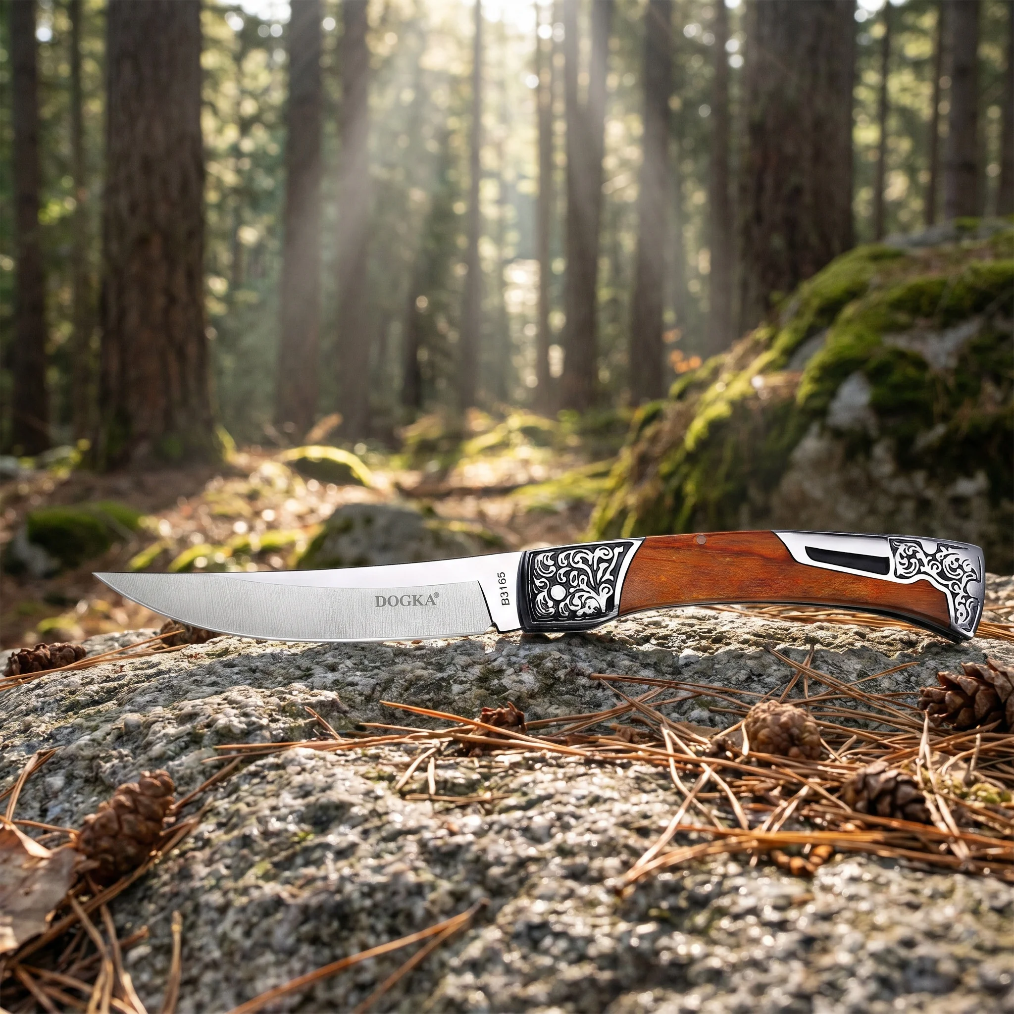 Manual Folding Utility Knife with Wood Handle, Stainless Steel Blade, Portable Hand Tool for Camping, DIY and Package Opening