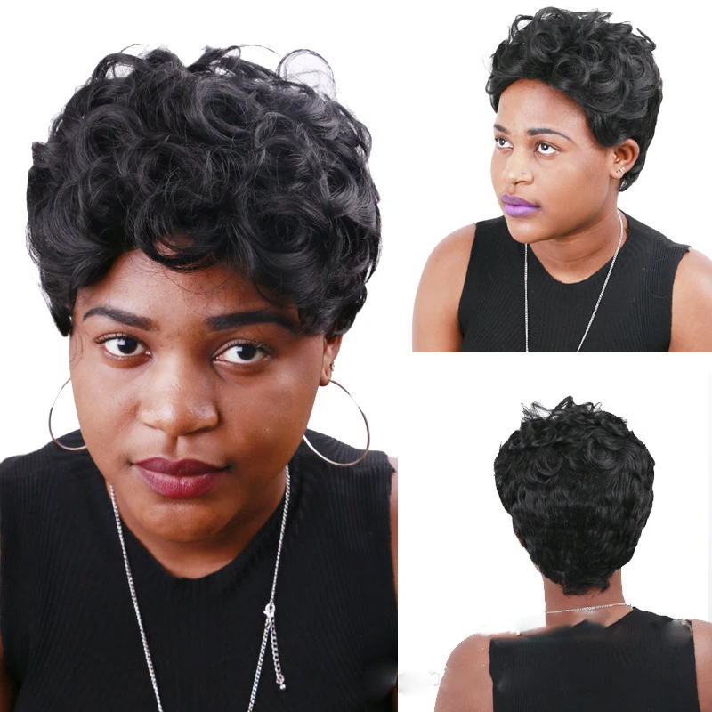 Fashionable short curly African black wig