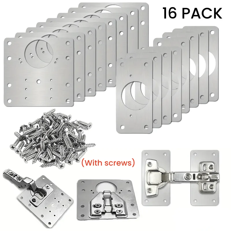 Cabinet Hinge Repair Plate Kit with Screw Furniture Drawer Stainless Steel Door Hinge Mounting Plate Flat Fixing Brackets Tools