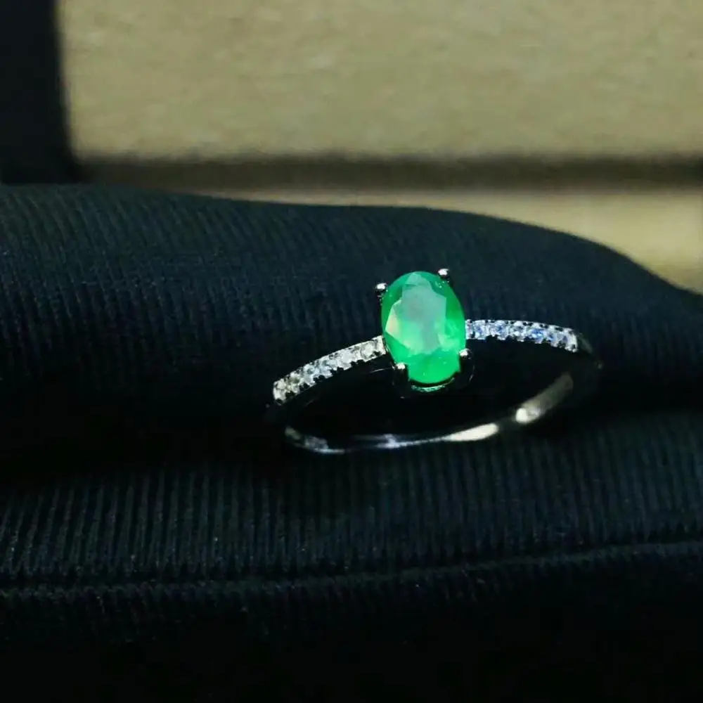 

SHILOVEM 925 sterling silver real Natural Emerald rings classic fine Jewelry new wedding wholesale gift 4*6mm jcj0406999agml