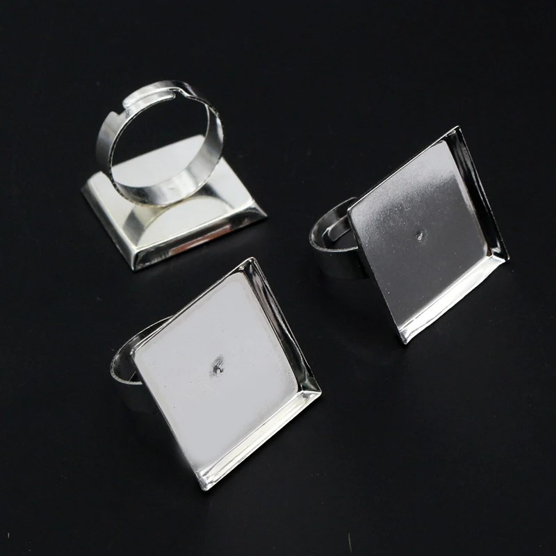 10pcs/lot 20mm 2 Colors Square Brass Adjustable Ring Settings Blank/Base,Fit 16mm 20mm Square Glass Cabochons