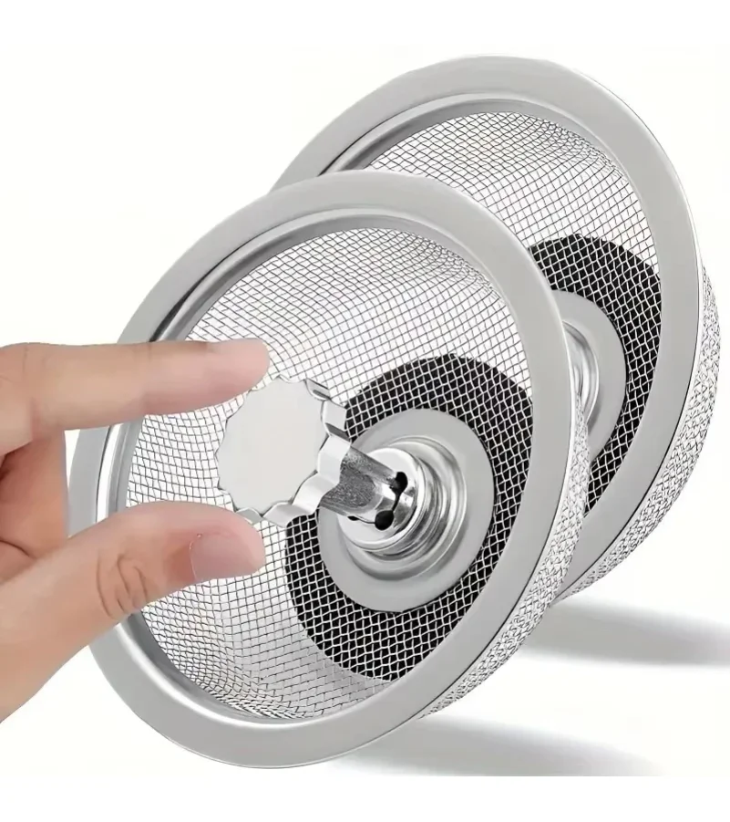 

2Set Kitchen Sink Strainer With Handle & Stopper Replacement Drain Basket Stainless Steel Mesh Filter Waste Hole