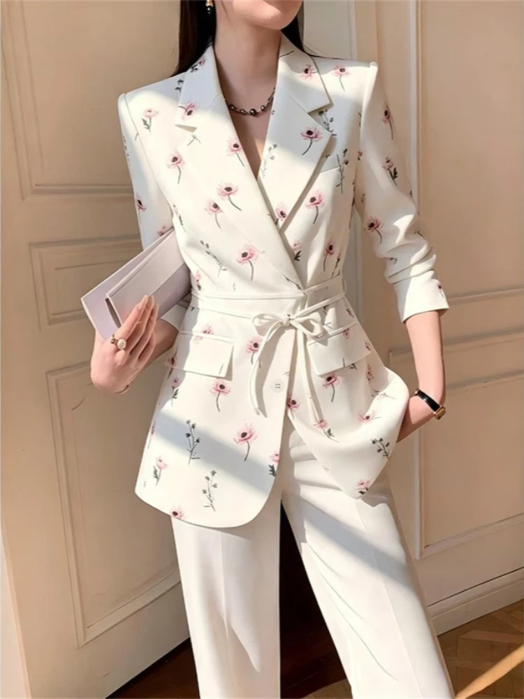 Printed Suit Women's Jacket Women's 2026 Autumn New Korean Version Fashion Lace-up Design Small Suit Women's Clothing