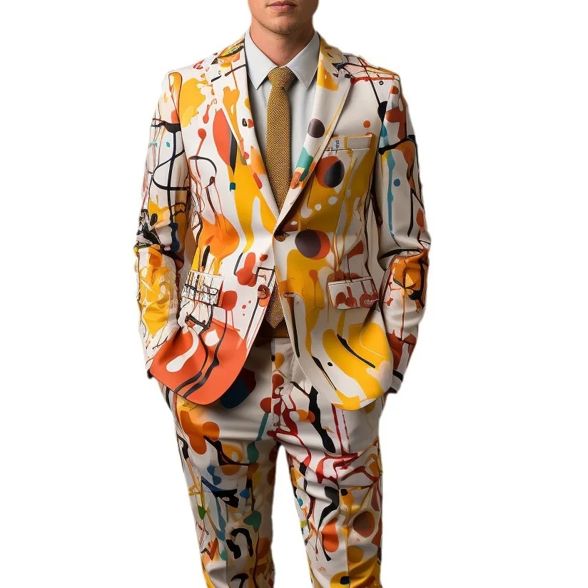 Men's polka dot 3D digital printing suit, party stage night, cool performance suit, two pieces.