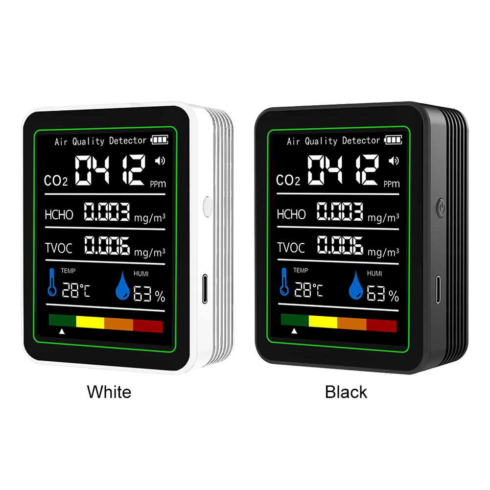 5 In 1 Carbon Dioxide Detector USB Rechargeable Temperature Humidity Monitor CO 2 Air Quality Monitor for Home Office