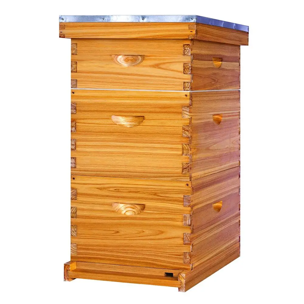 Kit de inicio para colmena Lake 8-e Stroth, cajas de colmena recubiertas de cera con 2 cajas de cría profundas y 1 caja supermedia, incluye patas de madera y cera.