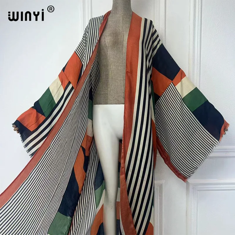 WINYI Africa summer fashion kimono maxi dress beach cover up women Cardigan boho sexy coat Geometric print kaftan beach outfits