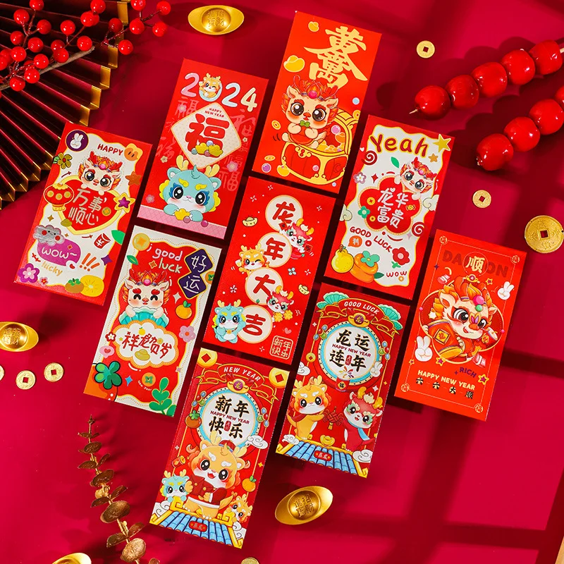 6PCS 2024 Chinese New Year Red Packet New Year's Wallet Personality Creative High Grade Dragon Spring Festival Universal