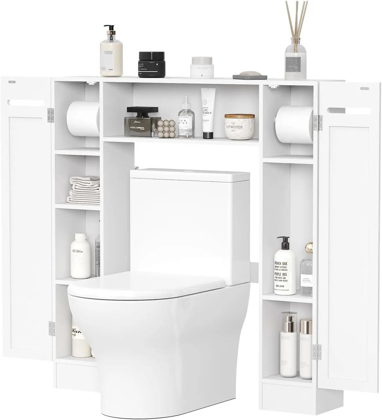 

Storage Cabinet – Freestanding Bathroom Space Saver with Adjustable Shelves, Toilet Paper Holder & Anti-Tip Design - Bathroom