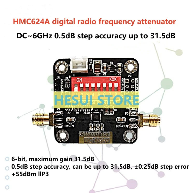 HMC624A digital RF attenuator module DC~6GHz 0.5dB step accuracy up to 31.5dB