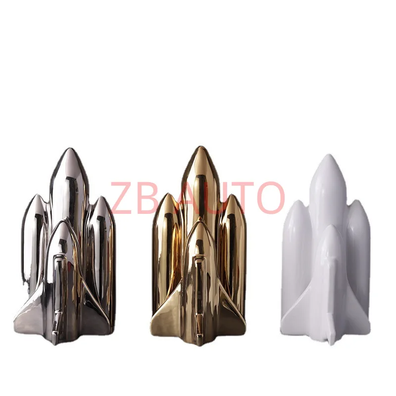 Rocket ornaments, spaceships, modern simple Nordic light luxury ceramic ornaments, home model room soft decorations