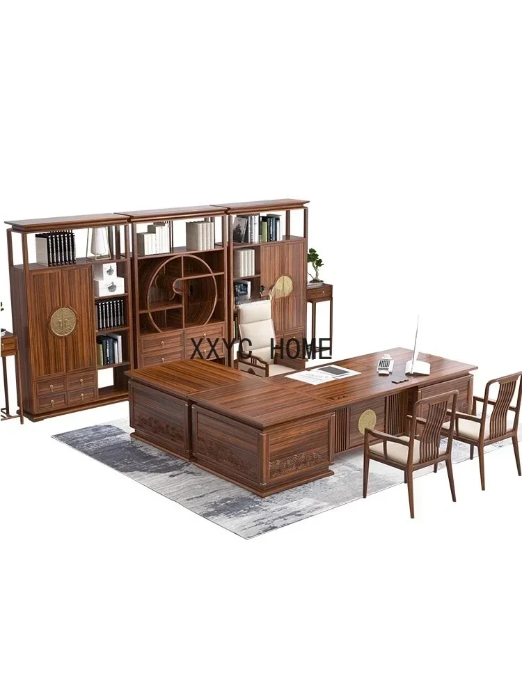 New Chinese Solid Wood President Boss Desk Executive Desk Office Supervisor Computer Desk Study Furniture