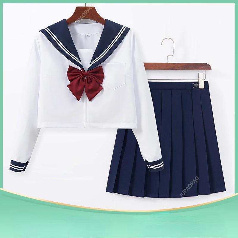 

Basic JK Black Collar White Lines School Uniform Girl Sailor Suits Pleated Skirt Japanese Style Clothes Anime COS Costumes Women