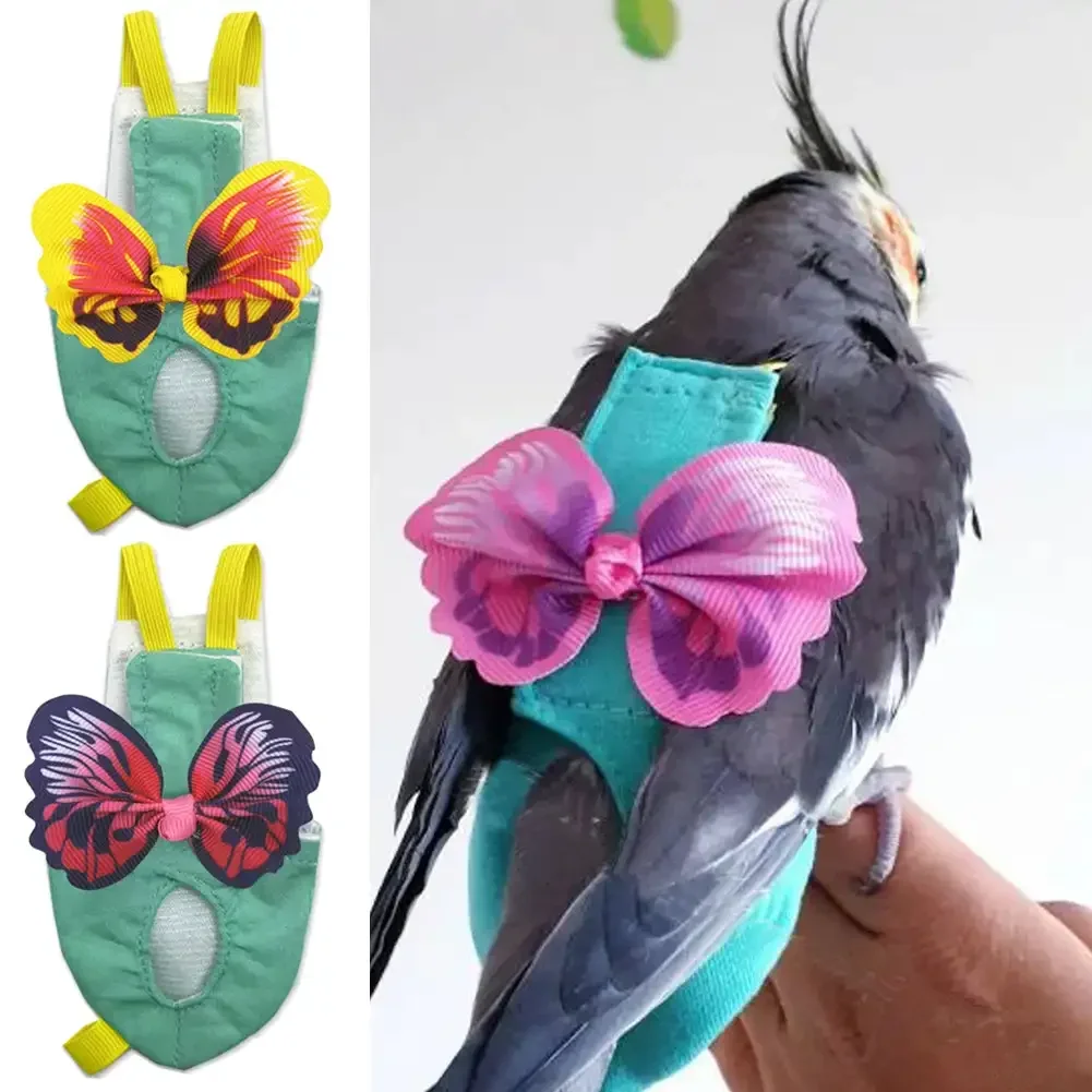 Cute Butterfly Birds Flight Suit with Bow Tie Parrot Diaper Flight Suit Diaper Clothes Parakeet Pigeon Medium Large Pet Bird