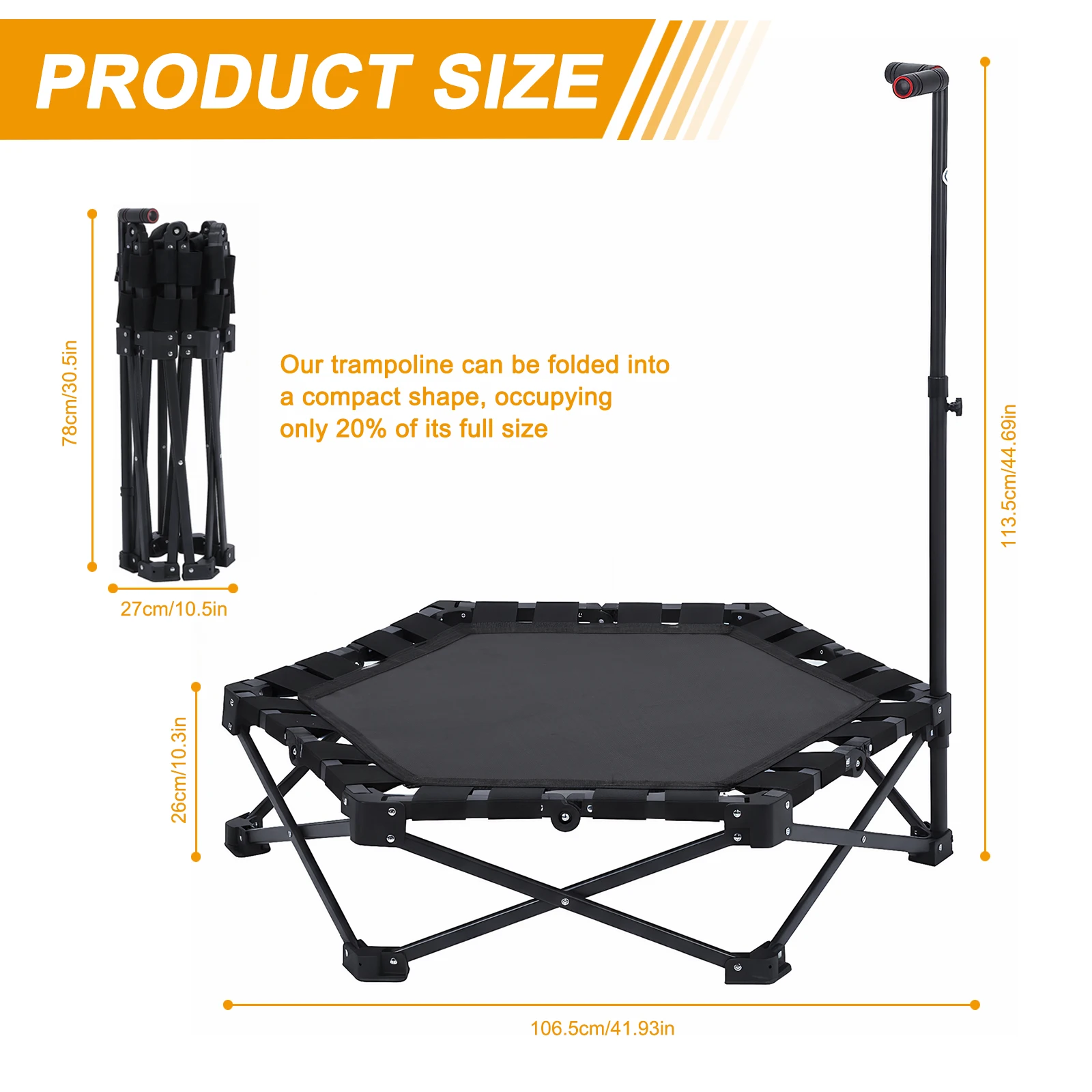 

42in Rebounder Trampoline 450lbs Max Load Adult Exercise Trampoline with Adjustable T-Bar Handle for Indoor Outdoor Home Gym