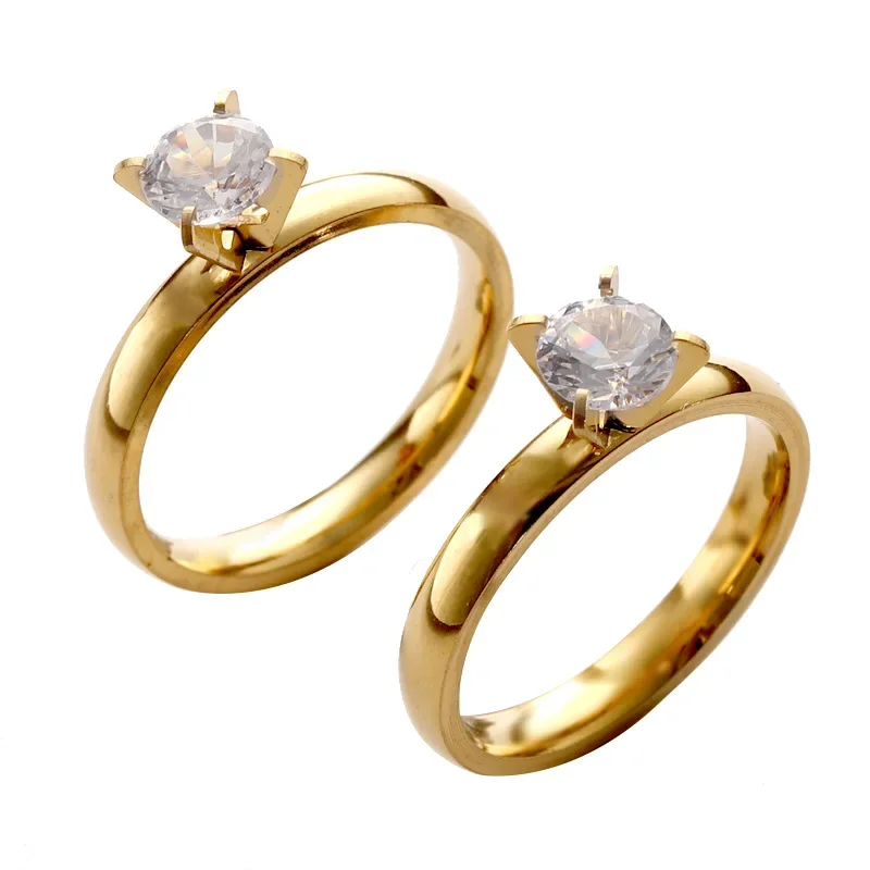 Fashion Jewelry Stainless Steel Ring Female Niche Crystal from Austrian Inner and Outer Arc Inlaid Zircon Couple for Women