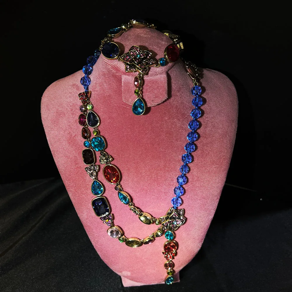 Haute couture vintage necklace bracelet copper plated real gold colored zircon light luxury high sense medieval marked necklace