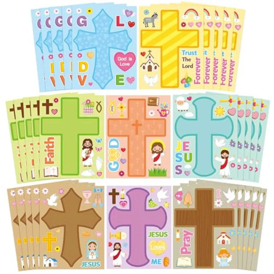 

Religious Cross Stickers Sheet - PCS Christian Religious Cross Make a Face Sticker Sheets for,Christian Jesus Craft Stickers fo