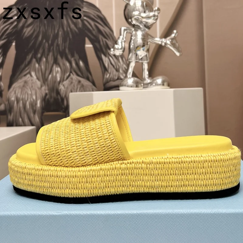 Summer Brand Platform Slides Black Thick Sole Flat Slippers Women Holiday Beach Shoes For Woman Designer Sandalias Mujer