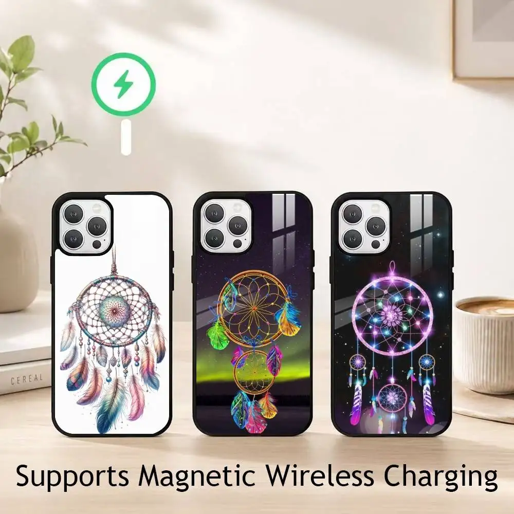 R-Retro Feather Dreamcatcher gift Phone Case For iPhone18,17,16,15,14,13,12,11 Plus,Pro Allows magnetic wireless charging