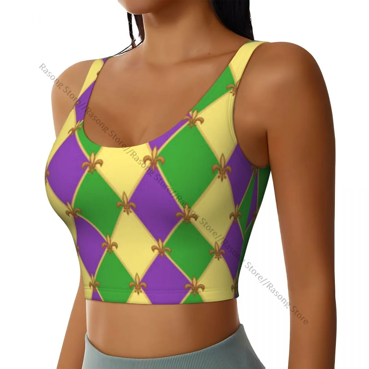 Women Sexy Sports Vest Cute Mardi Gras Pattern Female Streetwear Sport Lingerie Tee Crop Top