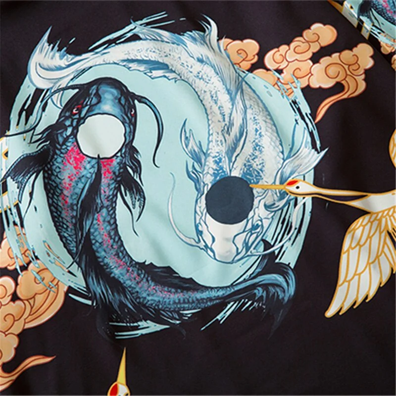 الملابس الآسيوية تاي تشي باجوا الأسماك طباعة قميص ثوب الكيمونو الياباني Harajuku يوكاتا عادية النساء الرجال سترة تأثيري