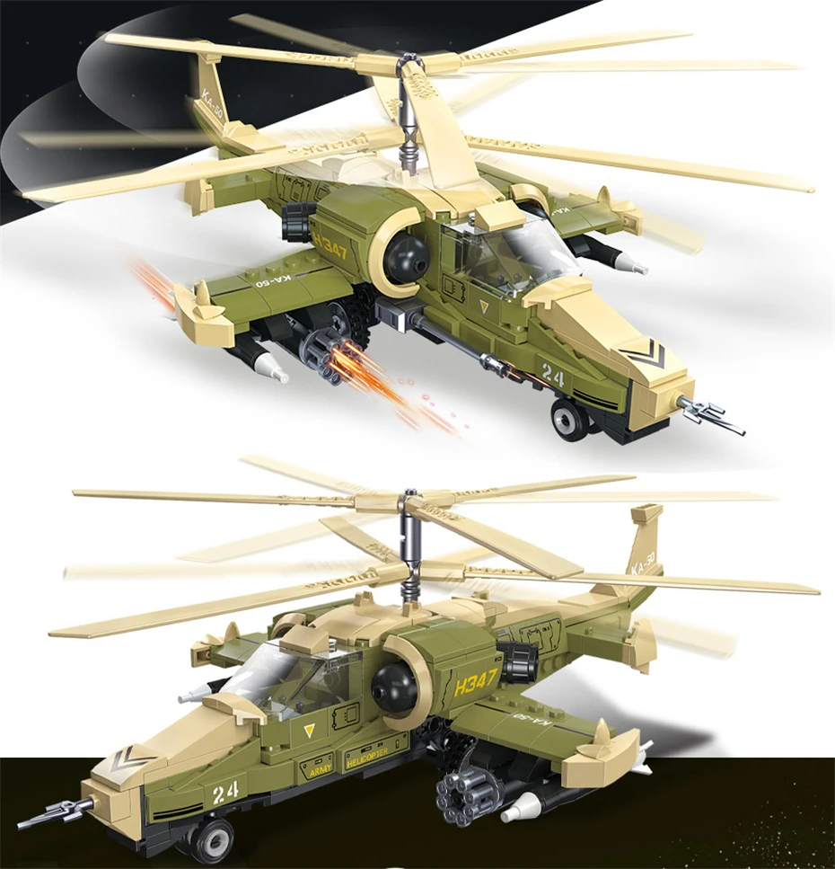 New Airplane Building Toys For Boys 356pcs Russian KA50 Armed Helicopter Building Blocks MOC Bricks Educational Toys Kids Gifts