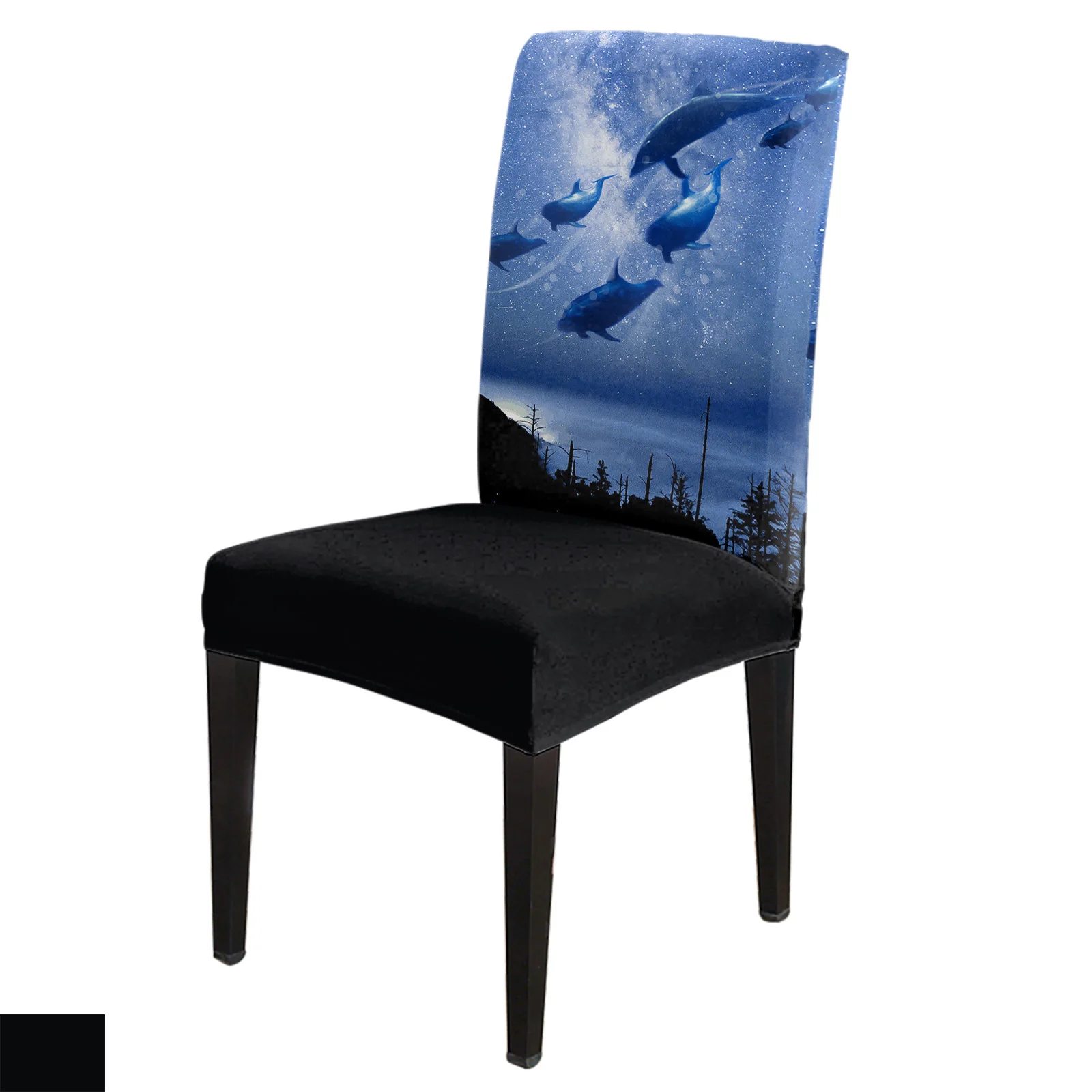 Dolphins Flying In The Night Sky Dining Chair Cover 4/6/8PCS Spandex Elastic Chair Slipcover Case for Wedding Home Dining Room