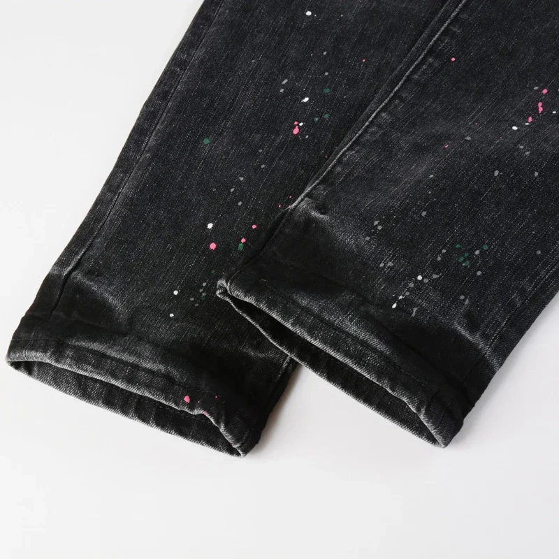 Stilvolle Mann neue Straße Marke Hosen Splash Tinte Graffiti Straße Bösewicht schöne Mikro elastische Herbst Slim Fit Marke Jeans